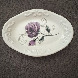 Purple Rose Oval Soap/Trinket Dish EUC